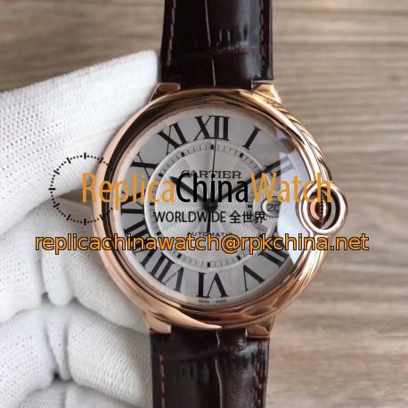 Replica Ballon Bleu De Cartier 42MM WGBB0017 3A 18K Rose Gold Wrapped Silver Dial Swiss 2824-2