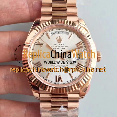 Replica Rolex Day-Date 40 228235 40MM AR Stainless Steel 904L With 18K Rose Gold Wrapped Rhodium Dial Swiss 3255