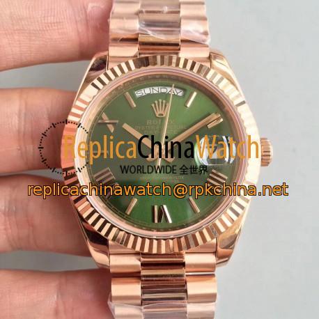 Replica Rolex Day-Date 40 228235 40MM AR Stainless Steel 904L With 18K Rose Gold Wrapped Green Dial Swiss 3255