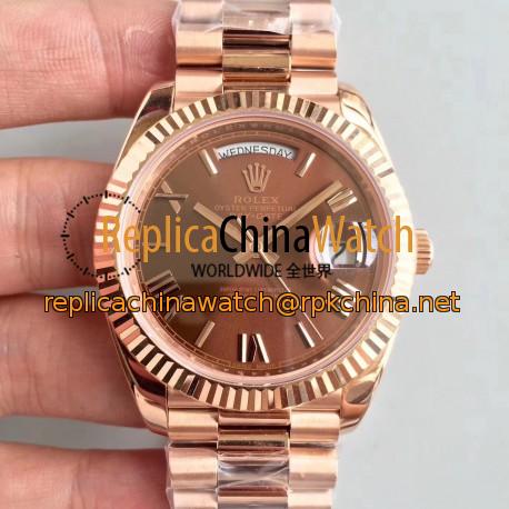 Replica Rolex Day-Date 40 228235 40MM AR Stainless Steel 904L With 18K Rose Gold Wrapped Chocolate Dial Swiss 3255