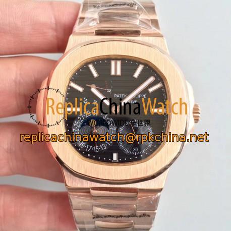 Replica Patek Philippe Nautilus Moonphase 5712R-001 N Rose Gold Black Dial Swiss 240 PS IRM C LU