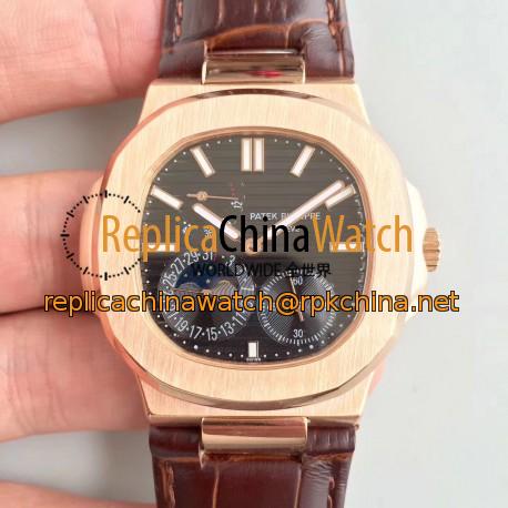 Replica Patek Philippe Nautilus Moonphase 5712R-001 N Rose Gold Black Dial Swiss 240 PS IRM C LU