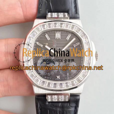 Replica Patek Philippe Nautilus Moonphase 5712G-001 N Stainless Steel & Diamond Black Dial Swiss 240 PS IRM C LU