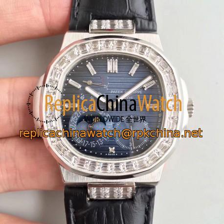 Replica Patek Philippe Nautilus Moonphase 5712G-001 N Stainless Steel & Diamond Blue Dial Swiss 240 PS IRM C LU