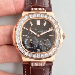 Replica Patek Philippe Nautilus Moonphase 5712R-001 N Rose Gold & Diamond Black Dial Swiss 240 PS IRM C LU