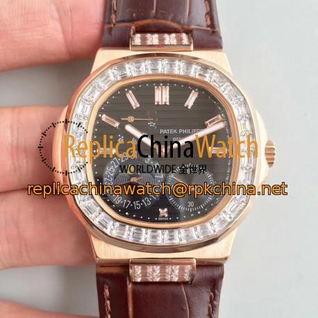 Replica Patek Philippe Nautilus Moonphase 5712R-001 N Rose Gold & Diamond Black Dial Swiss 240 PS IRM C LU