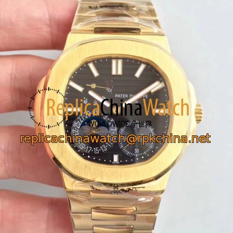 Replica Patek Philippe Nautilus Moonphase 5712R-001 N Yellow Gold Black Dial Swiss 240 PS IRM C LU