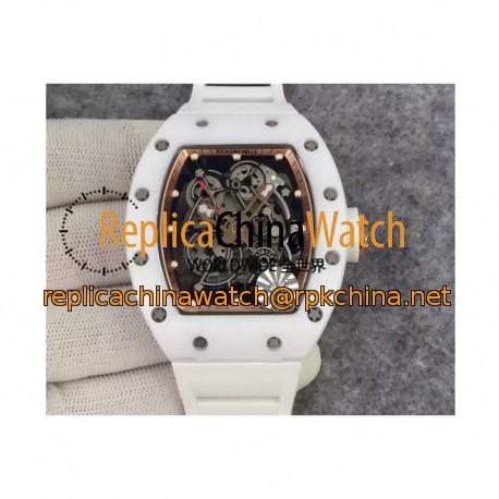 Replica Richard Mille RM55 White Ceramic Rose Gold Skeleton Dial M8215