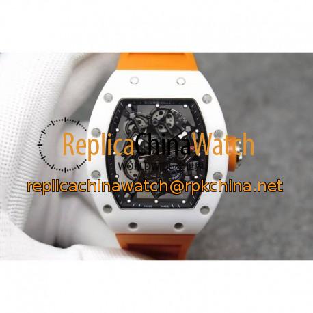 Replica Richard Mille RM55 White Ceramic Black Skeleton Dial M8215