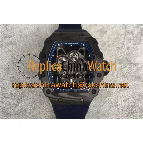 Replica Richard Mille RM35-01 Rafael Nadal Forged Carbon Skeleton Blue Dial Blue Nylon Strap M9015