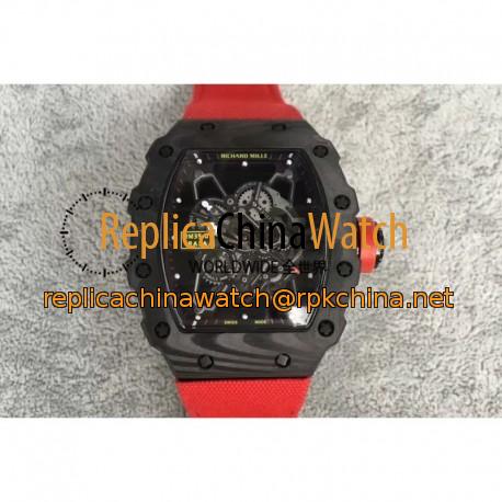 Replica Richard Mille RM35-01 Rafael Nadal Forged Carbon Skeleton Black Dial Red Nylon Strap M9015