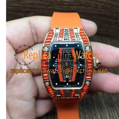 Replica Richard Mille RM007 Lady Rose Gold Orange Diamonds Dial M6T51