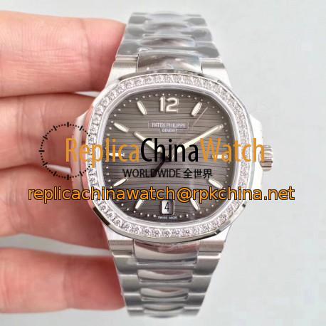 Replica Patek Philippe Nautilus Ladies 7018/1A-011 PF Stainless Steel & Diamonds Anthracite Dial Swiss 324SC