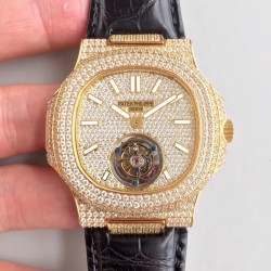 Replica Patek Philippe Nautilus Jumbo 5711 R8 Yellow Gold & Diamonds Diamond Dial Swiss Tourbillon