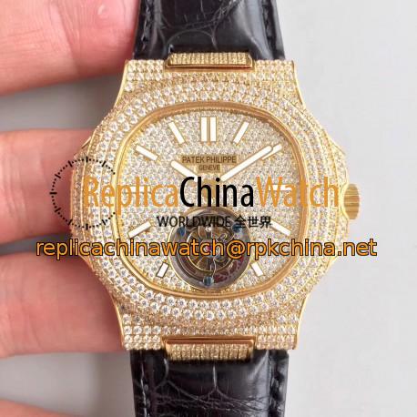 Replica Patek Philippe Nautilus Jumbo 5711 R8 Yellow Gold & Diamonds Diamond Dial Swiss Tourbillon