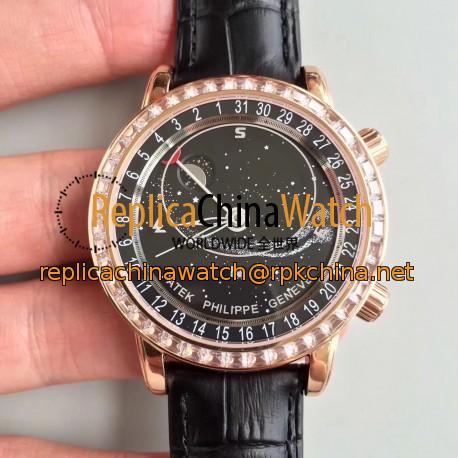 Replica Patek Philippe Grand Complications Sky Moon Celestial 6104R-001 N Rose Gold & Diamonds Black Dial Swiss 240 LU CL C