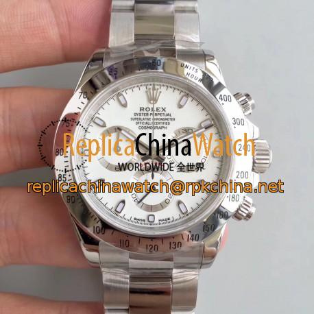 Replica Rolex Daytona Cosmograph 116520 AR Stainless Steel 904L White Dial Swiss 4130 Run 6@SEC