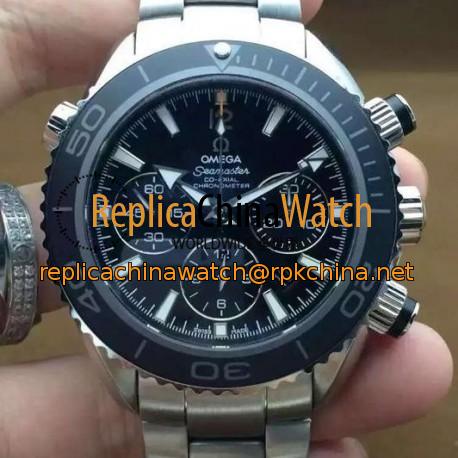 Replica Omega Seamaster Planet Ocean Chronograph 45MM Stainless Steel Black Dial Swiss 7750