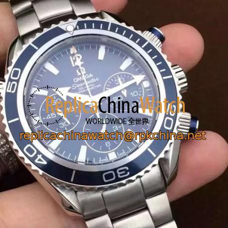 Replica Omega Seamaster Planet Ocean Chronograph 45MM Stainless Steel Blue Dial Swiss 7750