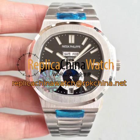 Replica Patek Philippe Nautilus Annual Calendar Moonphase 5726/1A-001 KM V2 Stainless Steel Black Dial Swiss 324 S QA LU 24H/303