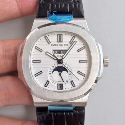 Replica Patek Philippe Nautilus Annual Calendar Moonphase 5726A KM V2 Stainless Steel White Dial Swiss 324 S QA LU 24H/303