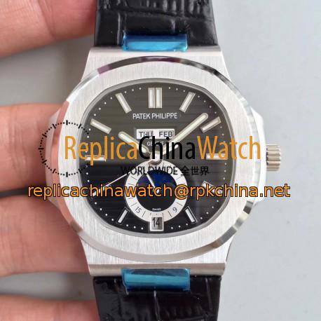 Replica Patek Philippe Nautilus Annual Calendar Moonphase 5726A KM V2 Stainless Steel Black Dial Swiss 324 S QA LU 24H/303