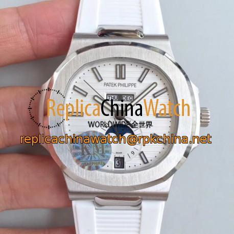 Replica Patek Philippe Nautilus Annual Calendar Moonphase 5726A KM V2 Stainless Steel White Dial Swiss 324 S QA LU 24H/303