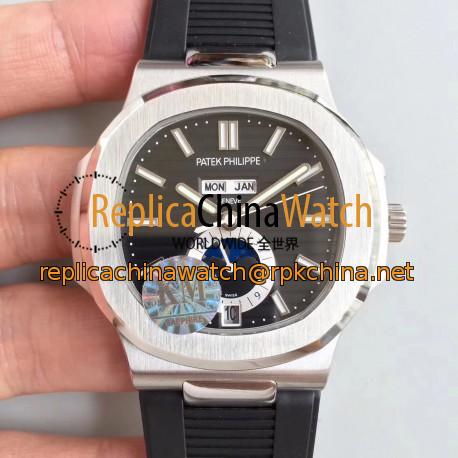 Replica Patek Philippe Nautilus Annual Calendar Moonphase 5726A KM V2 Stainless Steel Black Dial Swiss 324 S QA LU 24H/303