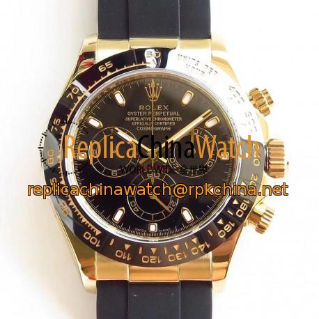 Replica Rolex Daytona Cosmograph 116518LN AR Yellow Gold Black Dial Swiss 4130 Run 6@SEC