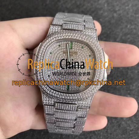 Replica Patek Philippe Nautilus Jumbo 5719/10G-010 KM Stainless Steel & Diamonds Diamond Dial Swiss 324SC