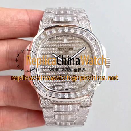 Replica Patek Philippe Nautilus Jumbo 5719/10G-010 DM Stainless Steel & Diamonds Diamond Dial Swiss 324SC