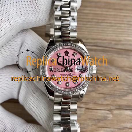 Replica Rolex Lady Datejust 28 279384RBR 28MM WF Stainless Steel & Diamonds Pink Mother Of Pearl Dial Swiss 2671