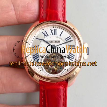 Replica Ballon Bleu De Cartier Flying Tourbillon HPI00716 39MM TF Rose Gold White Dial Swiss 9452MC