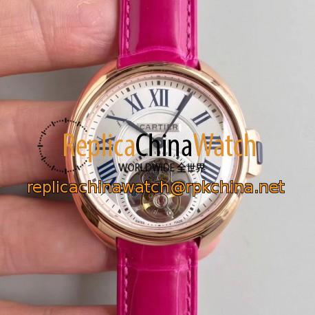 Replica Ballon Bleu De Cartier Flying Tourbillon HPI00716 39MM TF Rose Gold White Dial Swiss 9452MC