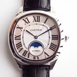 Replica Drive de Cartier Moonphase WSNM0008 N Stainless Steel Silver Dial Swiss 1904-LU MC