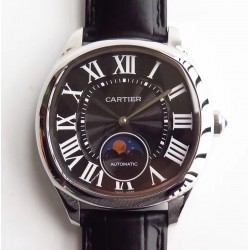 Replica Drive de Cartier Moonphase WSNM0008 N Stainless Steel Black Dial Swiss 1904-LU MC