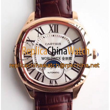 Replica Drive de Cartier Moonphase WGNM0008 N Rose Gold Silver Dial Swiss 1904-LU MC