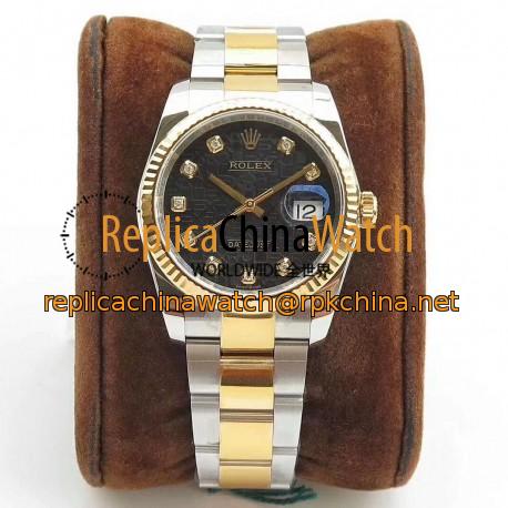 Replica Rolex Datejust 36MM 116234 DJ Stainless Steel 904L & Yellow Gold Black Anniversary Jubilee Dial Swiss 3135