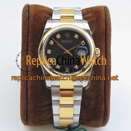 Replica Rolex Datejust 36MM 116234 DJ Stainless Steel 904L & Yellow Gold Black Anniversary Jubilee Dial Swiss 3135