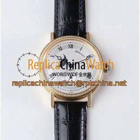 Replica Breguet Classique Moonphase 4396 GXG Yellow Gold & Diamond Silver Dial Swiss 5165R