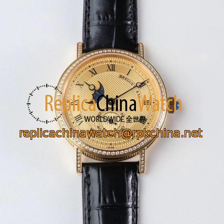 Replica Breguet Classique Moonphase 4396 GXG Yellow Gold & Diamond Gold Dial Swiss 5165R