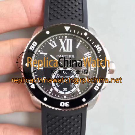 Replica Calibre De Cartier Diver W7100056 42MM JJ Stainless Steel Black Dial M9015