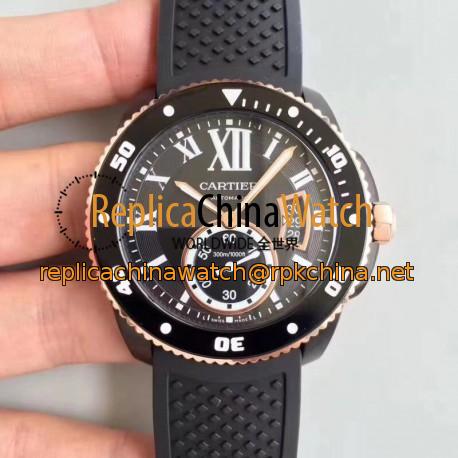 Replica Calibre De Cartier Diver W2CA0004 42MM JJ PVD Black Dial M9015