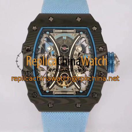 Replica Richard Mille RM53-01 Tourbillon Pablo Mac Donough KV Forged Carbon Skeleton Blue Dial M9015