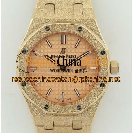 Replica Audemars Piguet Royal Oak Frosted Gold Quartz 33MM 67653 OM Rose Gold Rose Gold Dial Swiss 3132