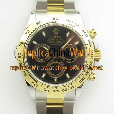 Replica Rolex Daytona Cosmograph 116503 BP Yellow Gold & Stainless Steel Black Dial Swiss 4130 Run 6@SEC