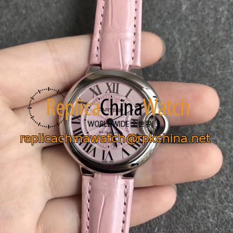 Replica Ballon Bleu De Cartier Ladies 33MM WSBB0002 CR Stainless Steel Pink Dial Swiss Calibre 076