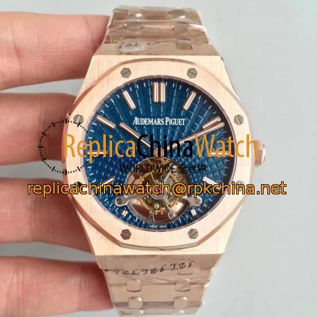 Replica Audemars Piguet Royal Oak Tourbillon Extra Thin 26522 R8 Rose Gold Blue Dial Swiss 2924