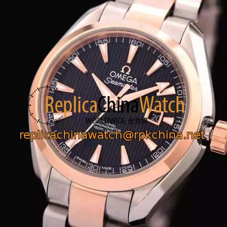 Replica Omega Aqua Terra Lady 34MM Rose Gold & Stainless Steel Black Dial Swiss 8520