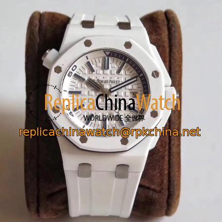 Replica Audemars Piguet Royal Oak Offshore Diver 15707 JF V2 White Ceramic White Dial Swiss 3120